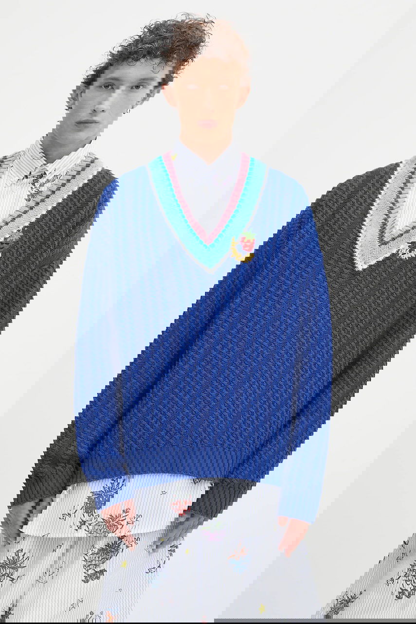 Sweater Sky High Farm Sky High Farm Cableknit V-Neck Sweater Blå | SHF07N007, 0