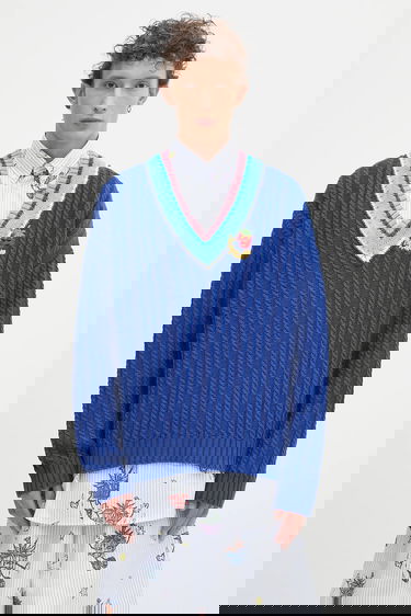 Sweater Sky High Farm Sky High Farm Cableknit V-Neck Sweater Blå | SHF07N007, 0