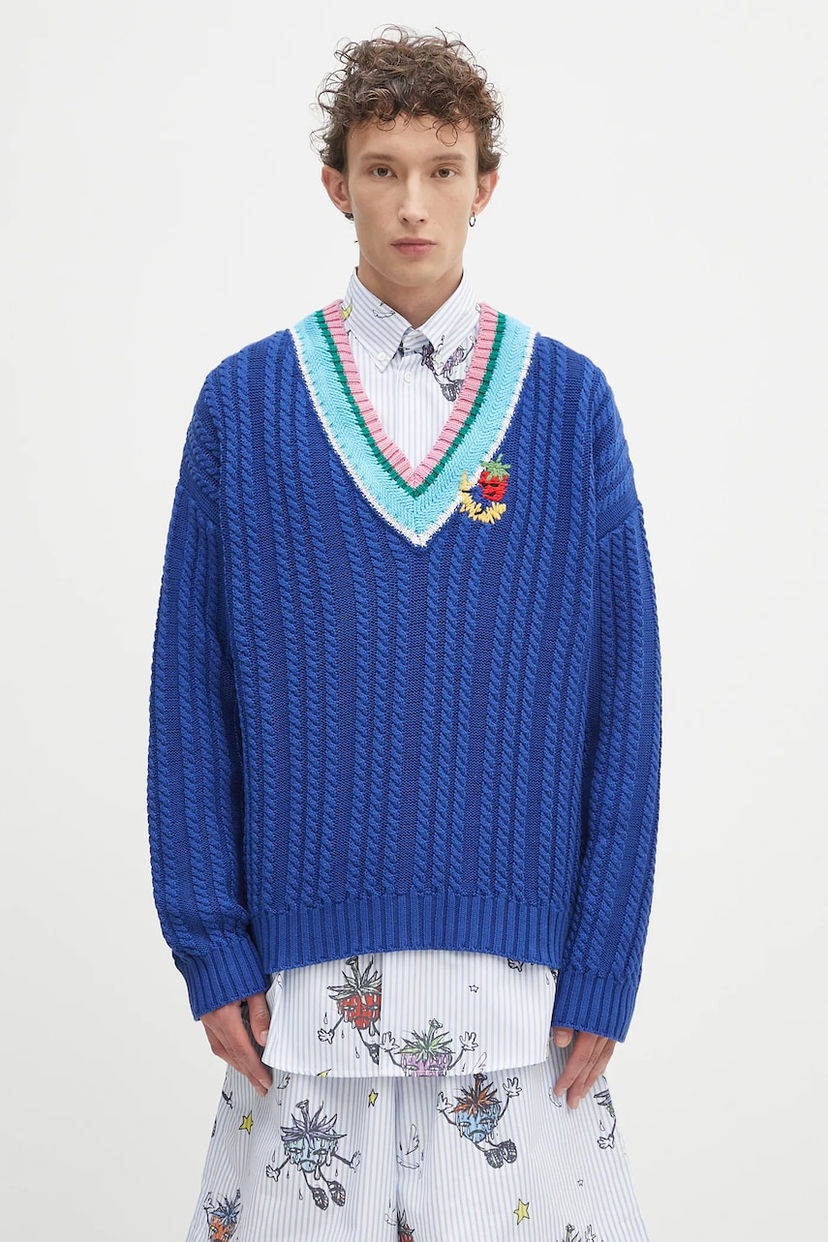 Sweater Sky High Farm Sky High Farm Cableknit V-Neck Sweater Blå | SHF07N007