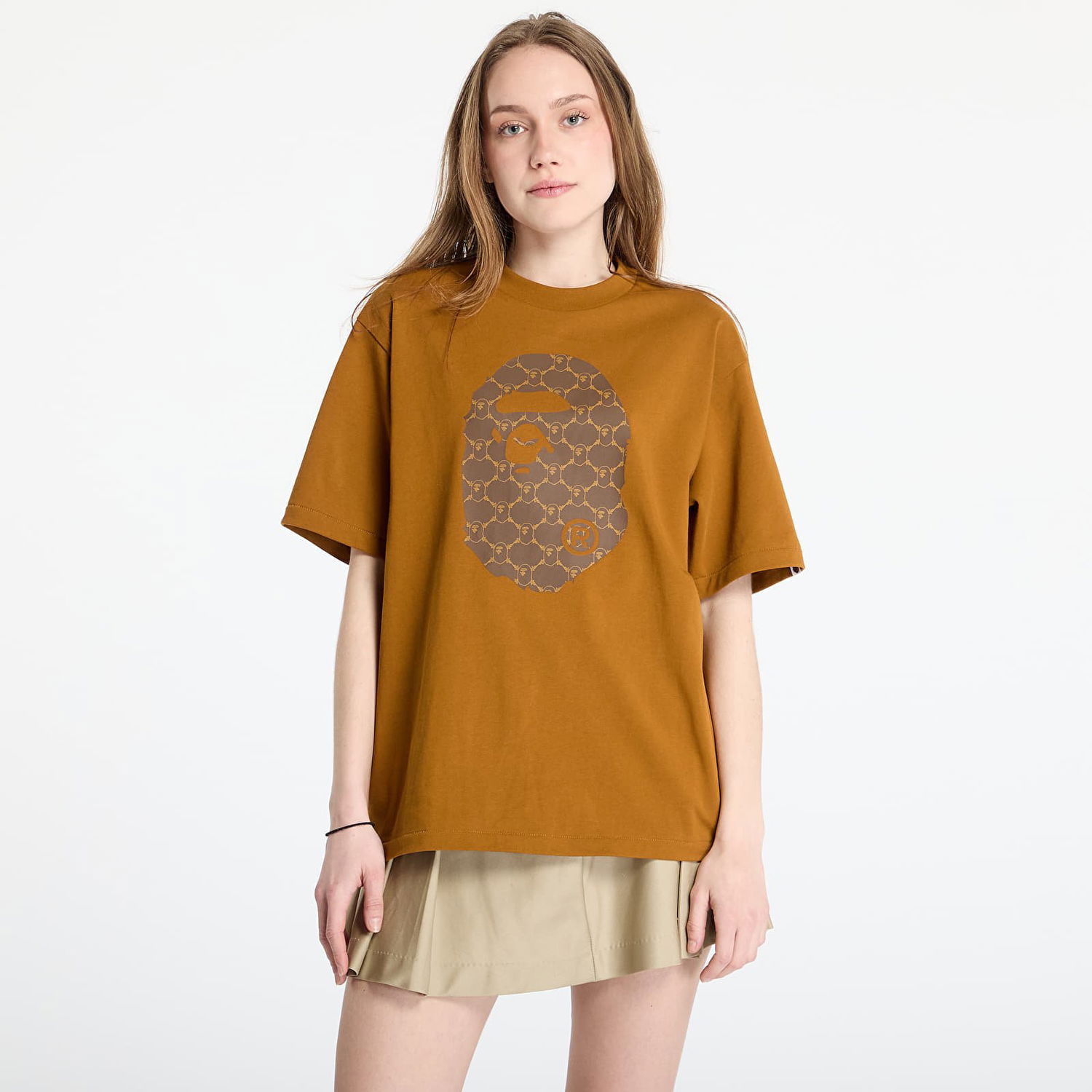 T-shirt BAPE A BATHING APE College Monogram Ape Head Relaxed Fit T-Shirt Brun | 001TEL301334MBEI, 0