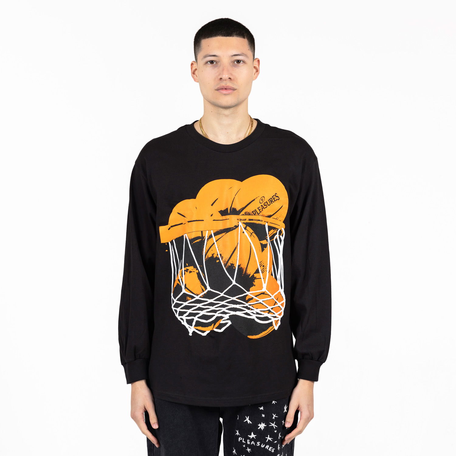 T-shirt Pleasures Hoops Long-Sleeve Tee Black Sort | P23SP055-BLACK, 0