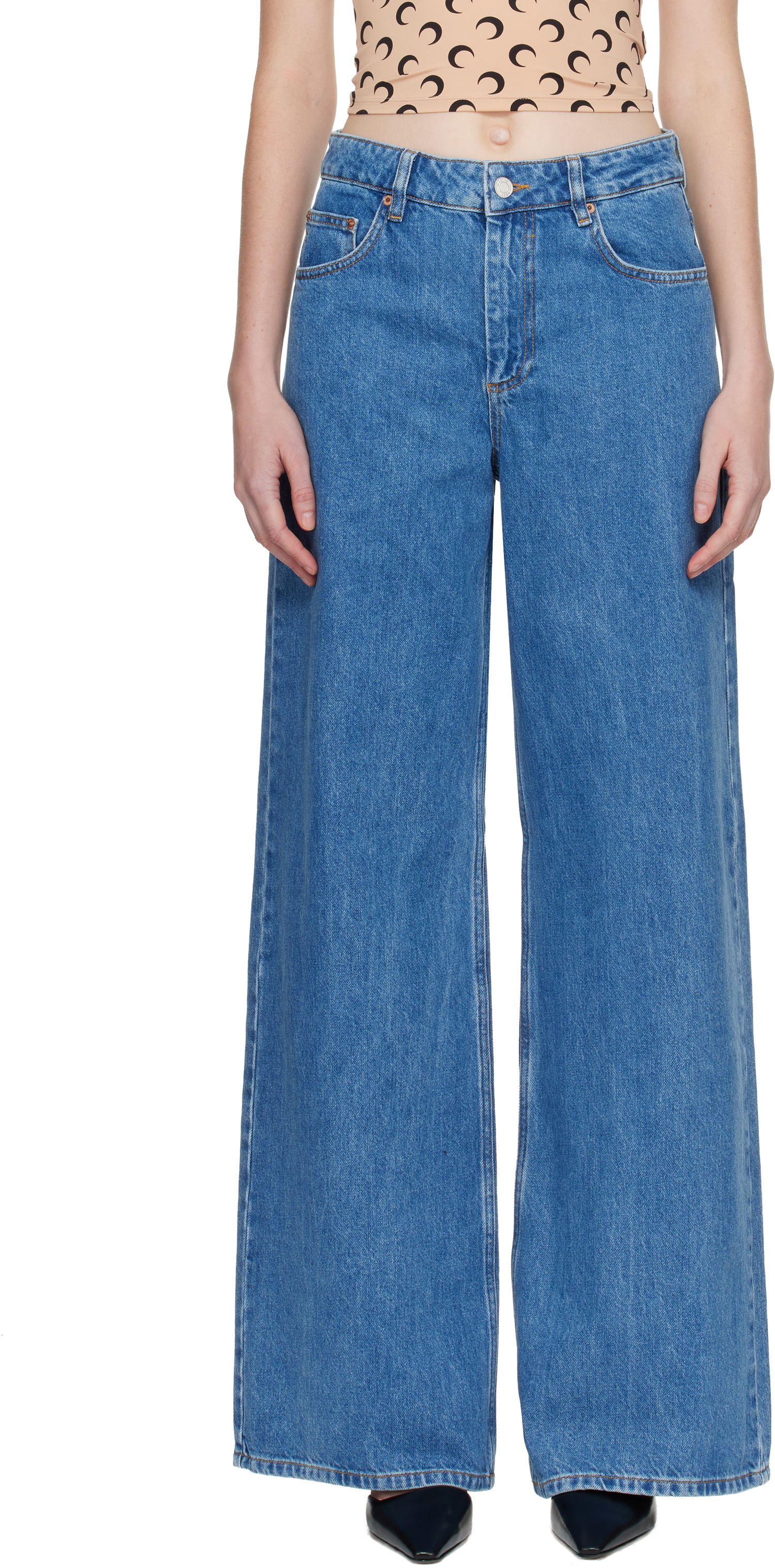 Jeans Marine Serre Marine Serre Moon Laser High-Waist Flare Jeans Blå | WPA159ACDEN0002, 0