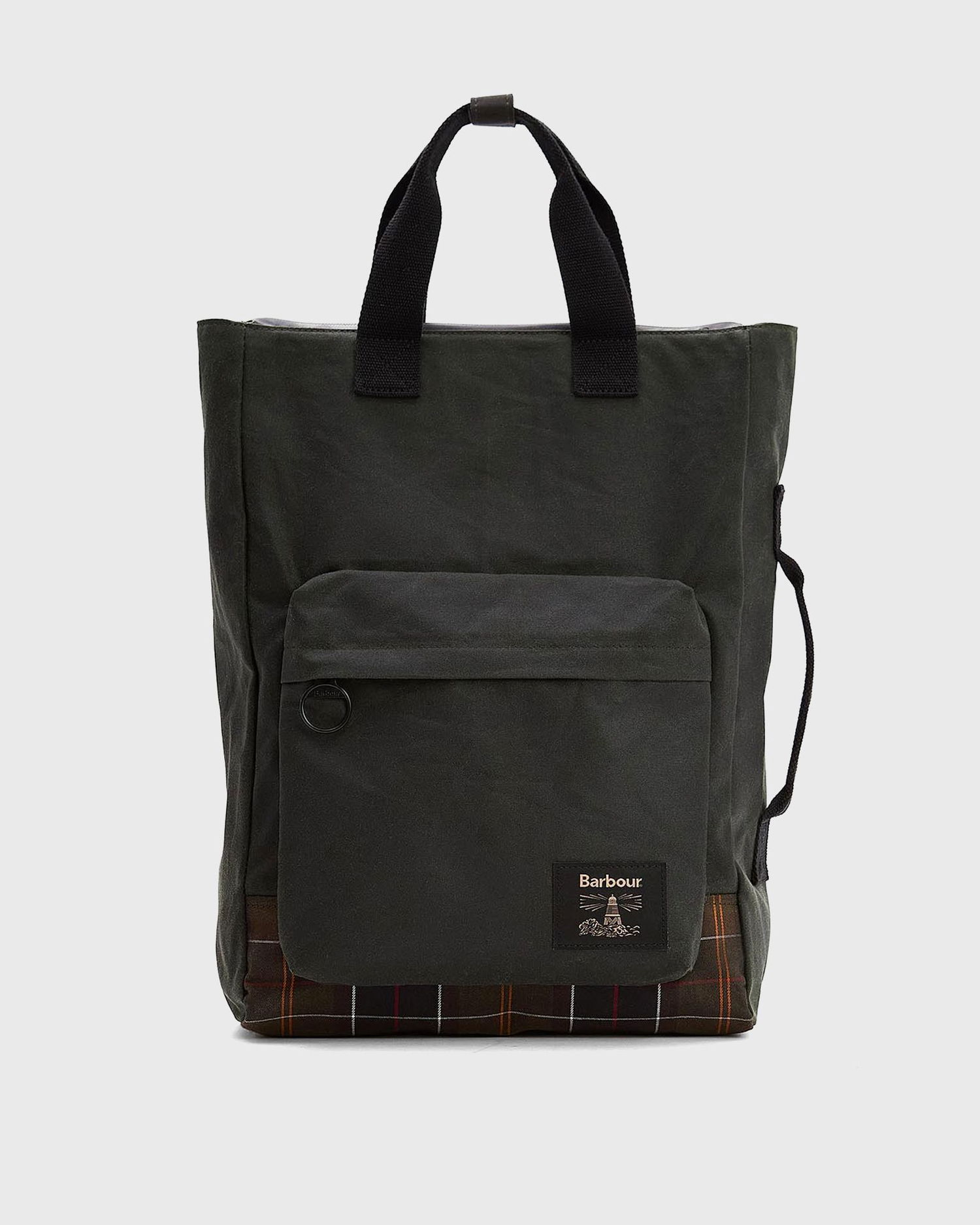Mulepose Barbour Waxed Field Tote Bag with Plaid Base and Front Pocket Grøn | UBA0714SG91, 0