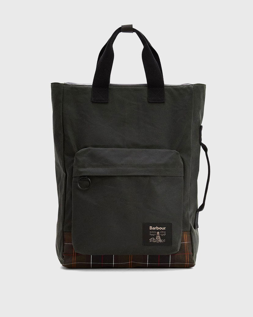 Mulepose Barbour Waxed Field Tote Bag with Plaid Base and Front Pocket Grøn | UBA0714SG91