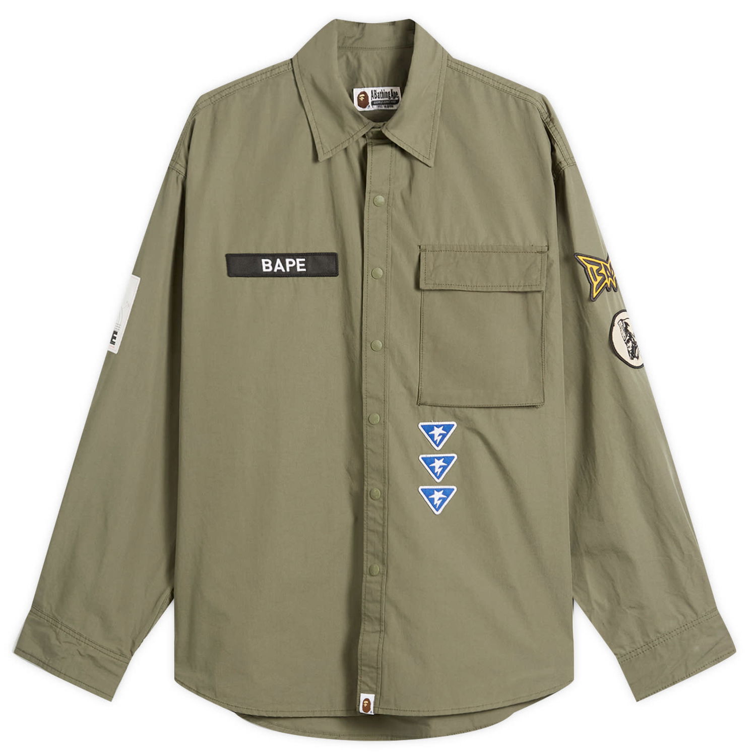Skjorte BAPE A Bathing Ape Logo Military Shirt Grøn | 001SHL801301M-ODR, 1