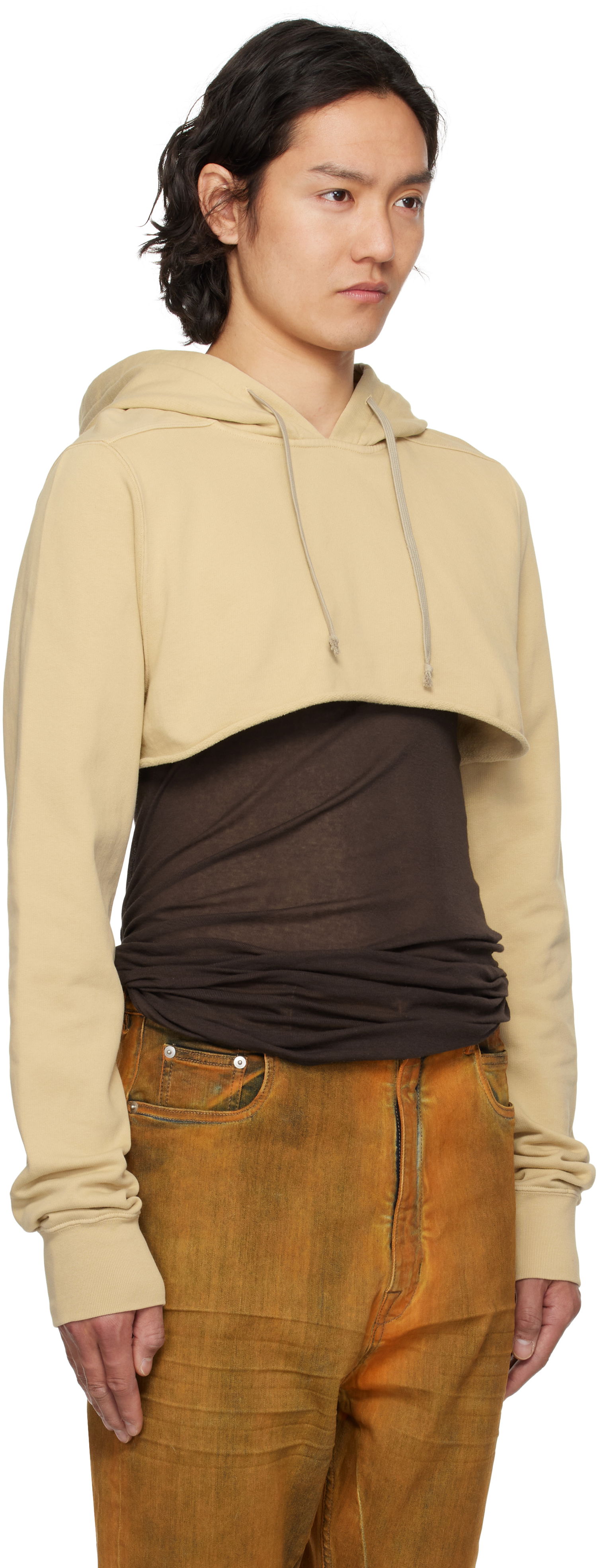 Sweatshirt Rick Owens Rick Owens DRKSHDW Hollywood Cropped Hoodie Beige | DU01E3257 FP, 1