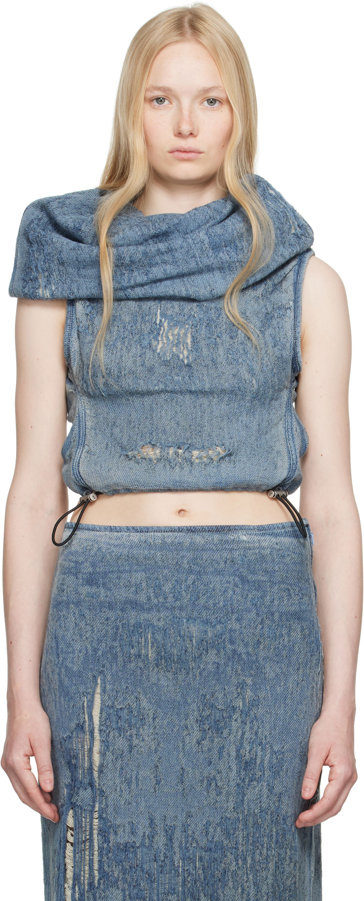 Nederdel Diesel Diesel De-Vania-Fsg Distressed Denim Cowl Neck Top Blå | A18944 068RQ, 0