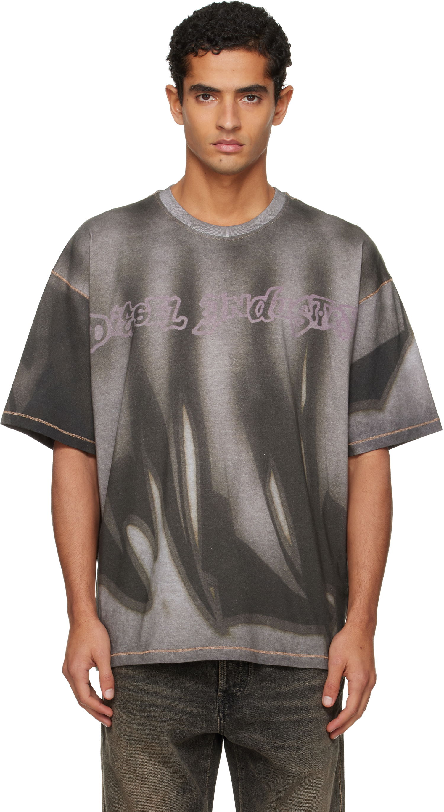 T-shirt Diesel Oversized Faded Graphic T-shirt with Contrast Stitching Grå | A21623-0BKBY-98BA, 0