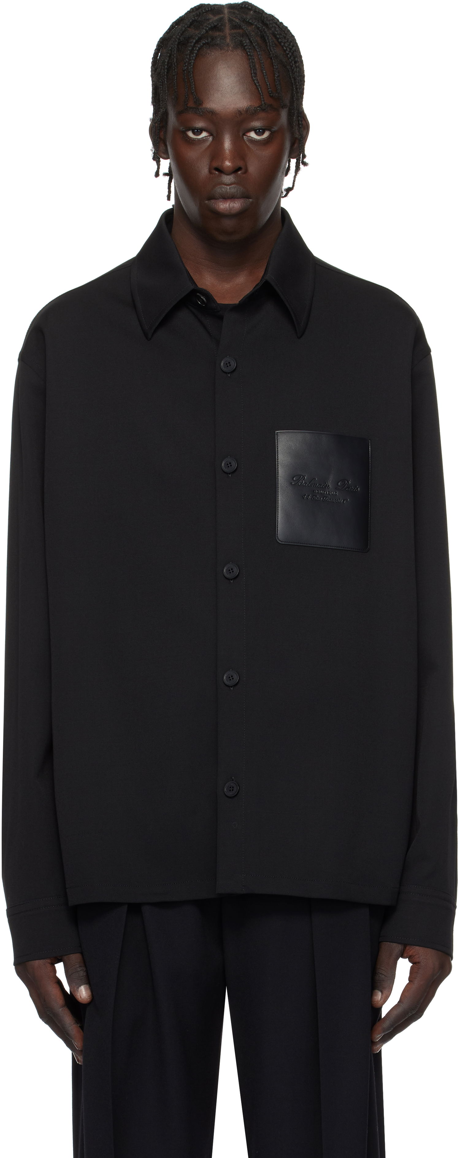 Skjorte Balmain Couture Label Long Sleeve Shirt Sort | EH1HS391WB01, 0