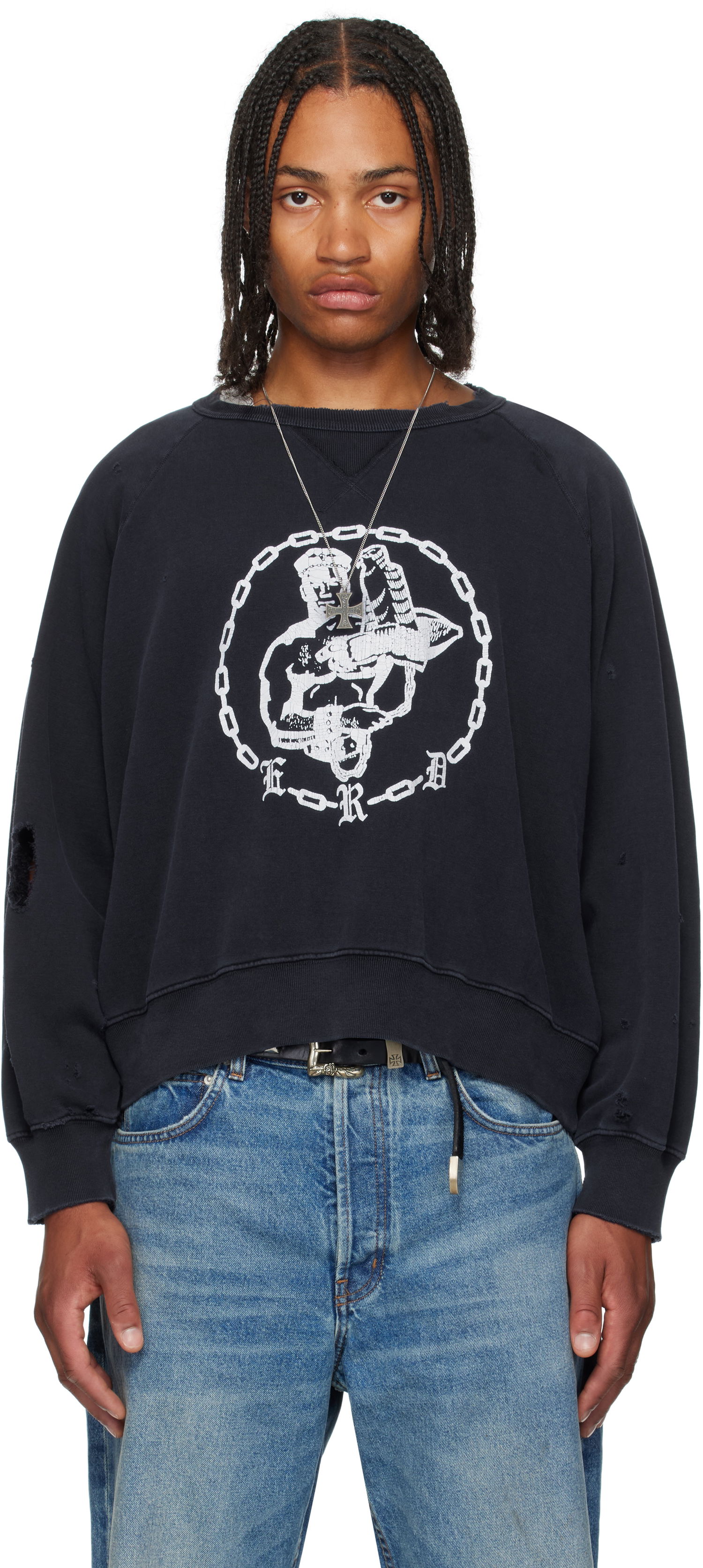 Sweatshirt Enfants Riches Déprimés Enfants Riches Déprimés En Chaine Raglan Crewneck Sweatshirt Mørkeblå | 020-468, 0