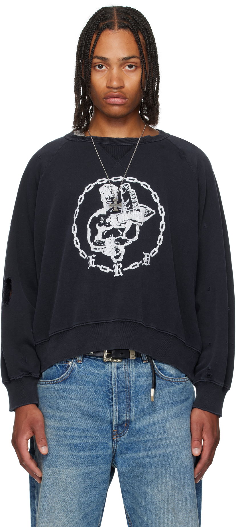 Sweatshirt Enfants Riches Déprimés Enfants Riches Déprimés En Chaine Raglan Crewneck Sweatshirt Mørkeblå | 020-468