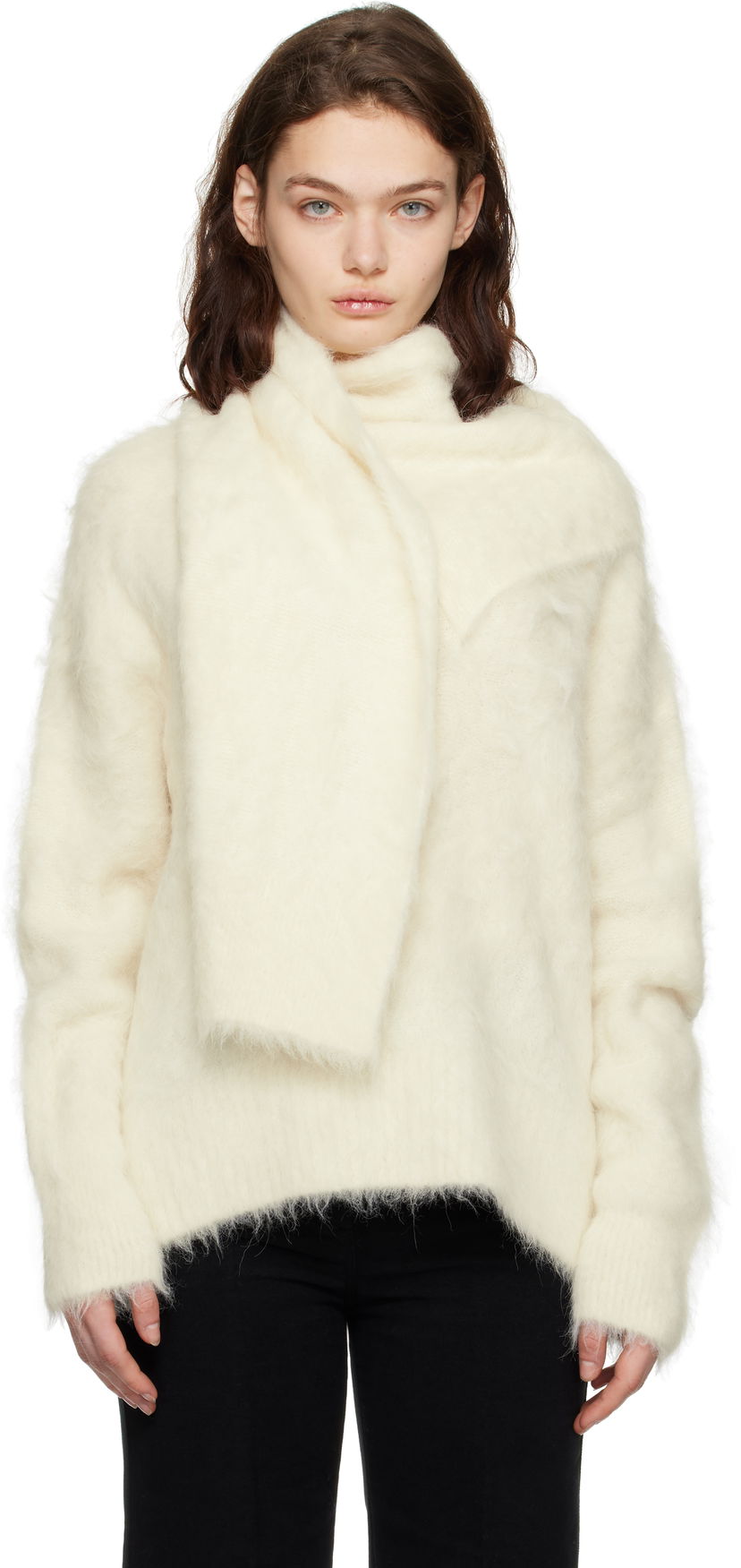 Sweater TOTEME TOTEME Draped-Scarf Knit Sweater Hvid | 251-WRT0368-YA0106