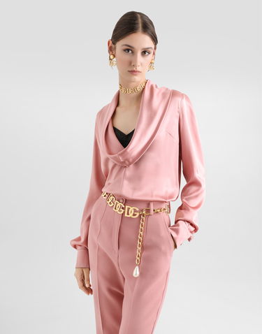 Skjorte Dolce & Gabbana Dolce & Gabbana Satin Blouse with Shawl Neck Lyserød | F7AM0TFU1AUFB473, 3