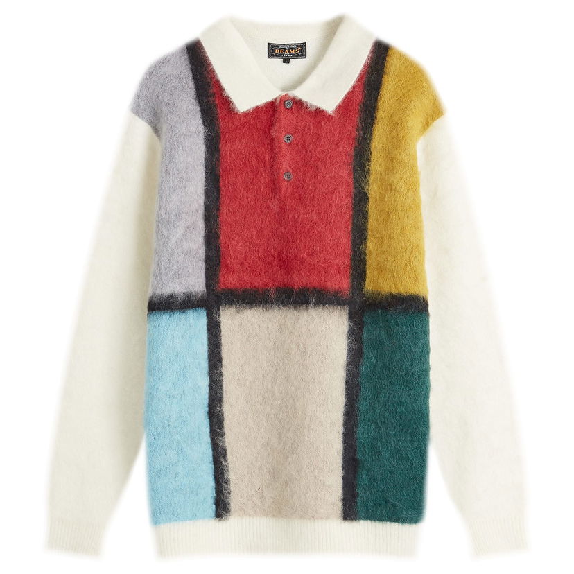 Sweater BEAMS Long Sleeve Colour Block Knit Polo, Size Medium Flerfarvet | 3812-0031-048-01