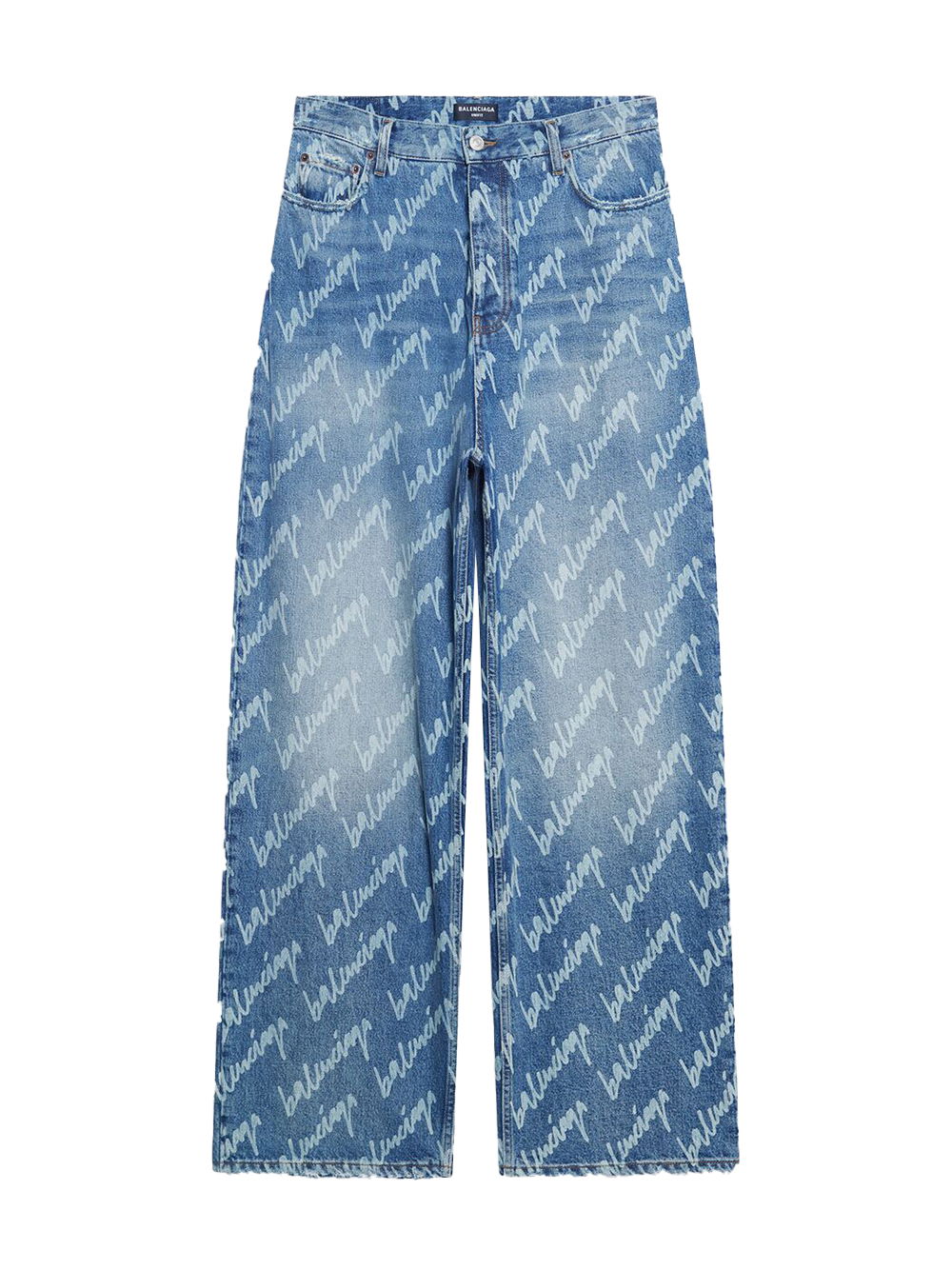 Bukser Balenciaga All Over Logo Large Fit Denim Trousers Blå | 675230TJW904200, 0