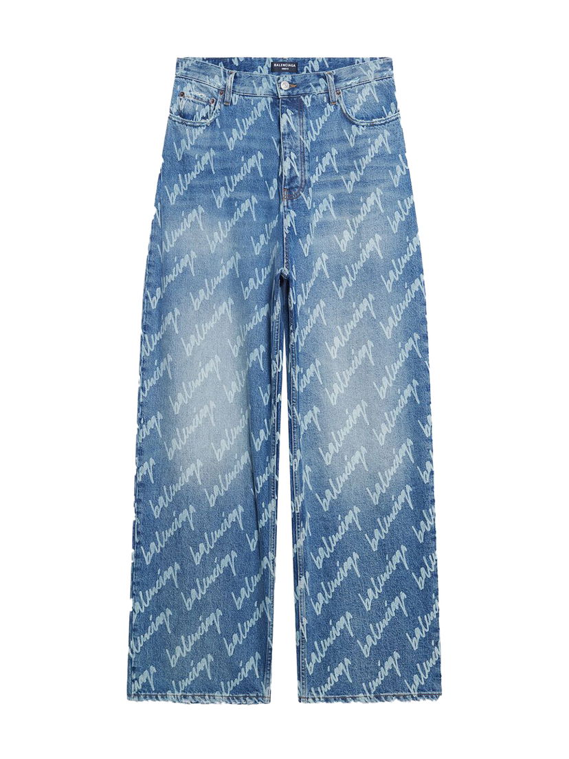 Bukser Balenciaga All Over Logo Large Fit Denim Trousers Blå | 675230TJW904200