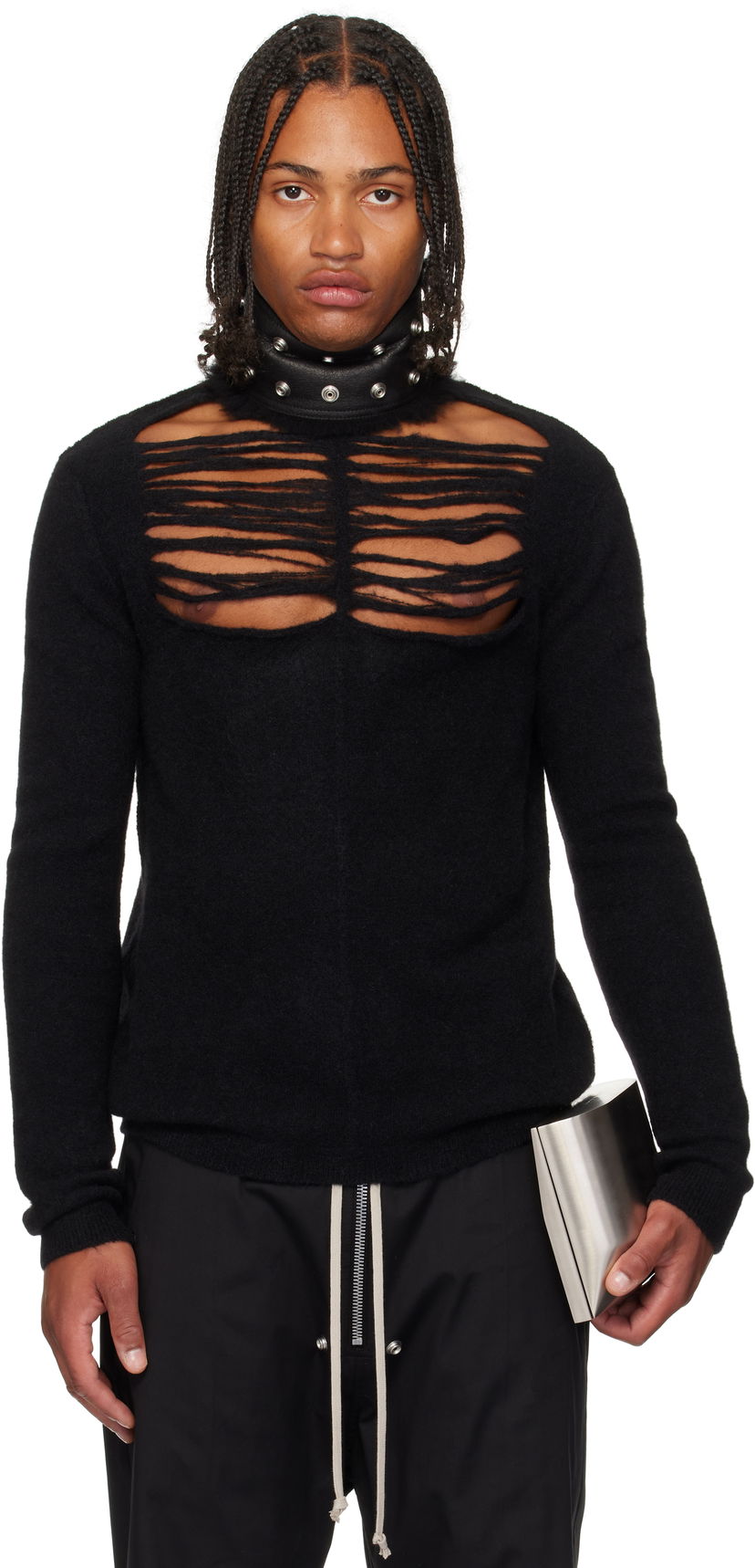 Sweater Rick Owens Rick Owens Concordians Long Sleeve Grid Knit Sweater Sort | RU02E1670 KGRIDP