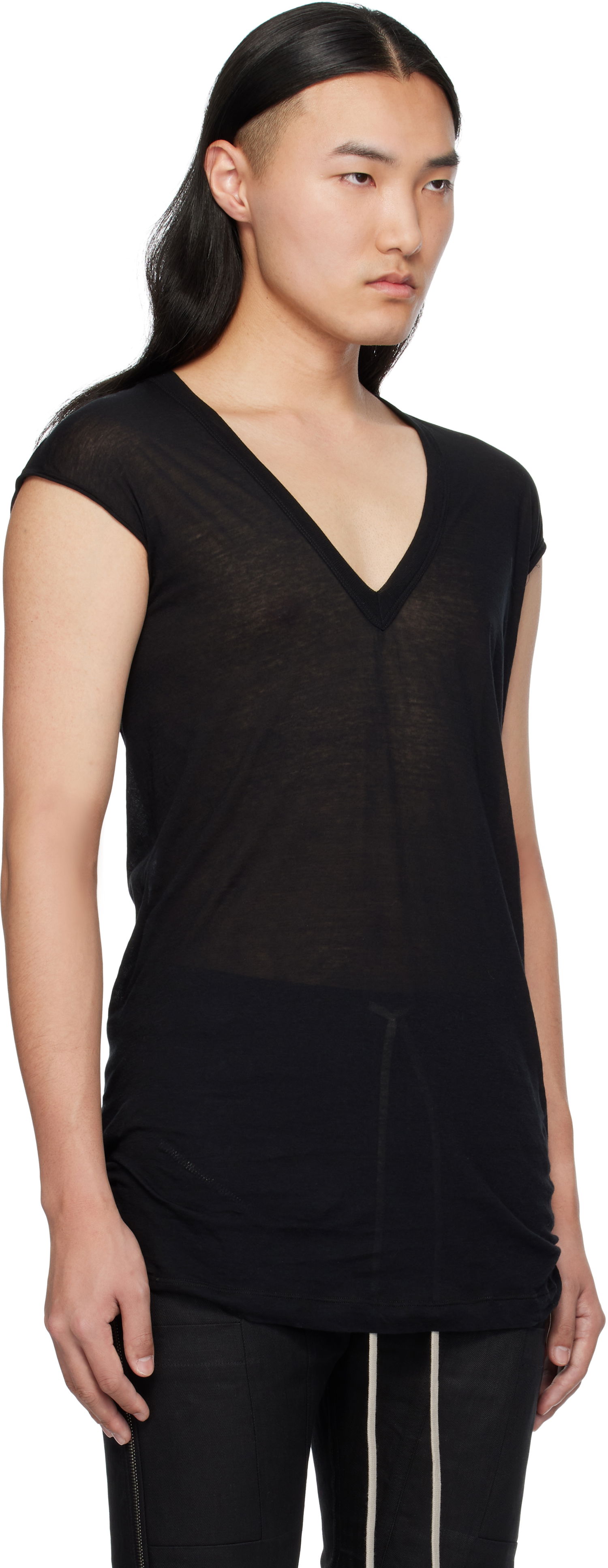 Tanktop Rick Owens Rick Owens Hollywood Deep V SL T-Shirt Sort | RU01E5233 UC, 1