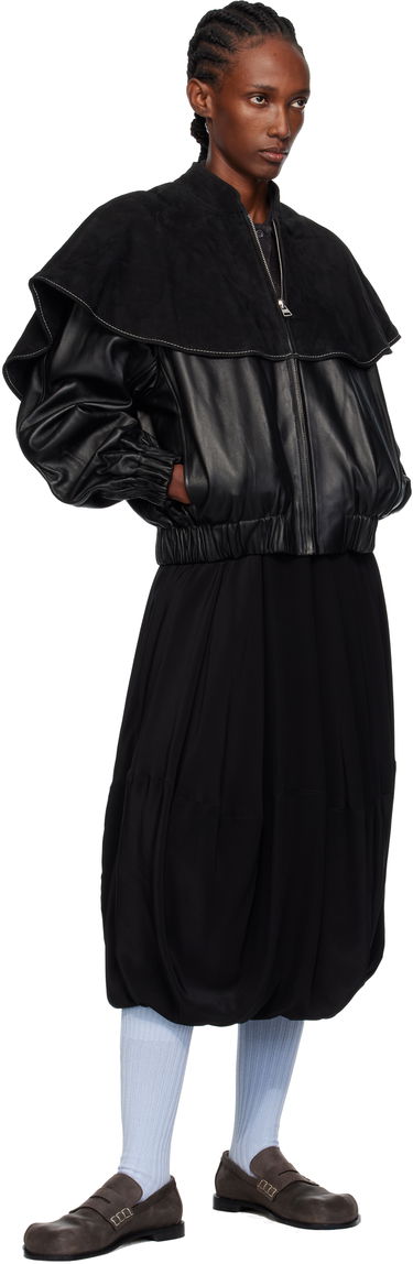 Bomberjakke JW Anderson JW Anderson Oversized Collar Leather Bomber Jacket Sort | LJ0057-LT0122, 3