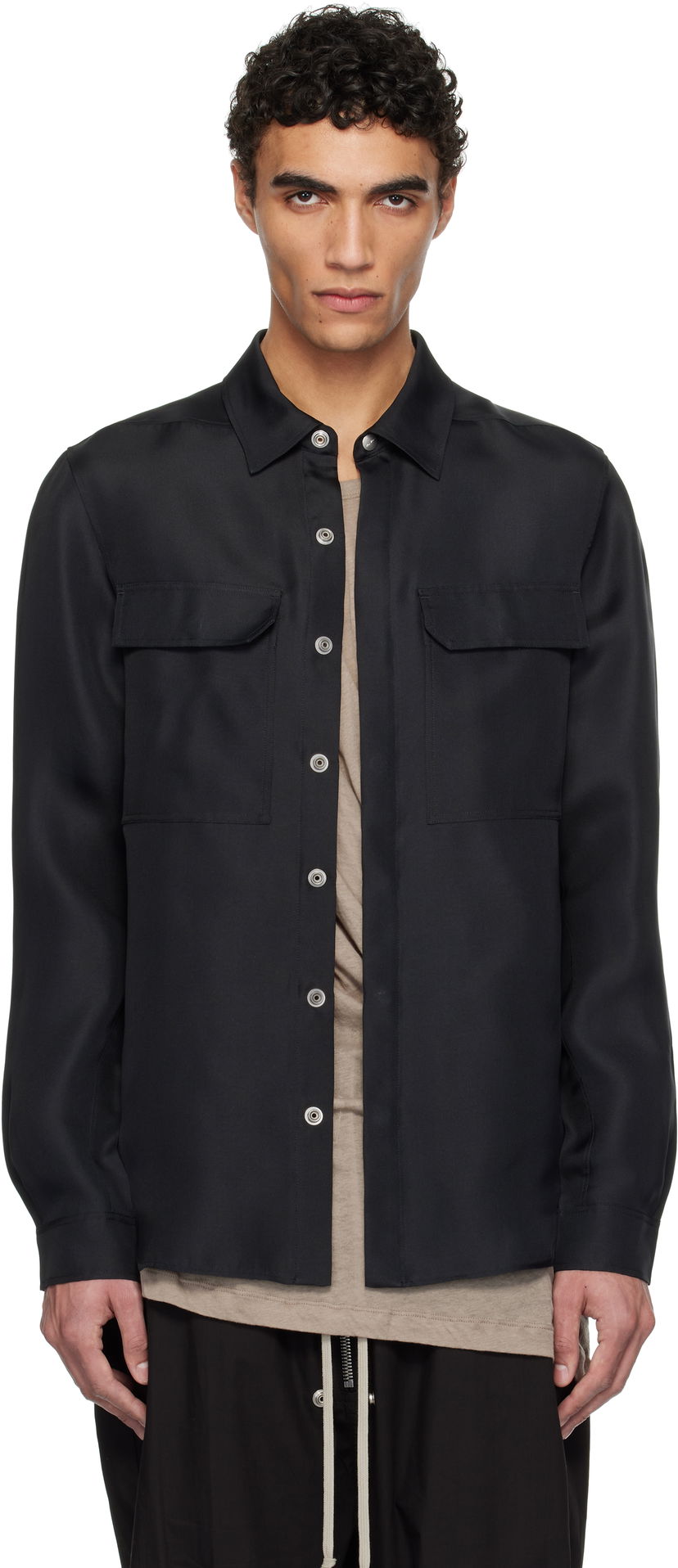 Skjorte Rick Owens Hollywood Silk Gazar Overshirt Sort | RU01E5236 SG