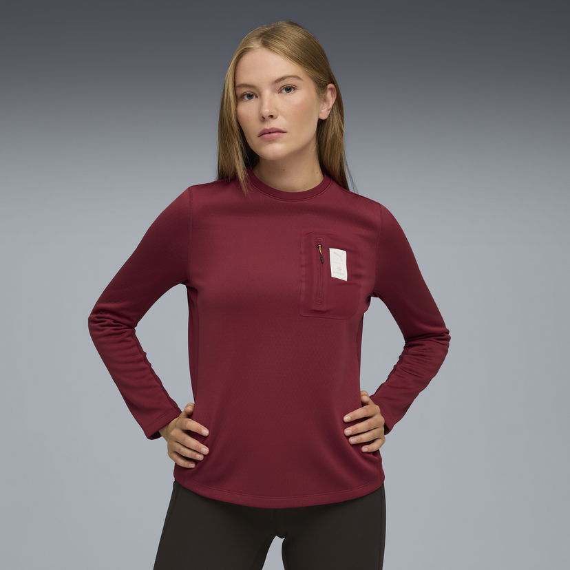 T-shirt Puma Textured Long-Sleeved Crew Neck Top with Zipper Chest Pocket, PUMA x SAYSKY Bourgogne | 660240_90