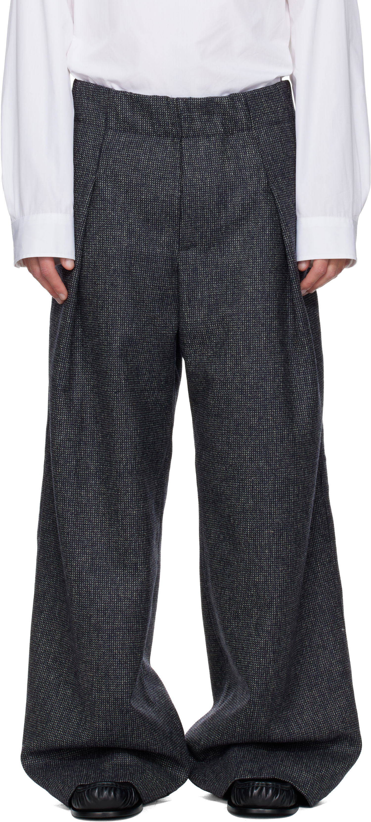 Bukser Dries Van Noten Pleated Wide-Leg Wool Trousers with Textured Weave Grå | 252-020907-2194, 0