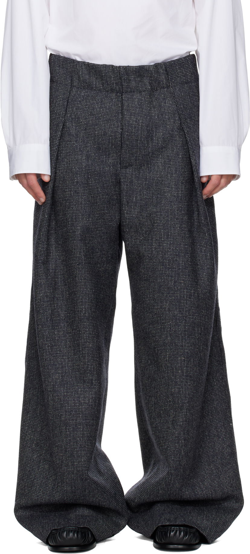 Bukser Dries Van Noten Pleated Wide-Leg Wool Trousers with Textured Weave Grå | 252-020907-2194