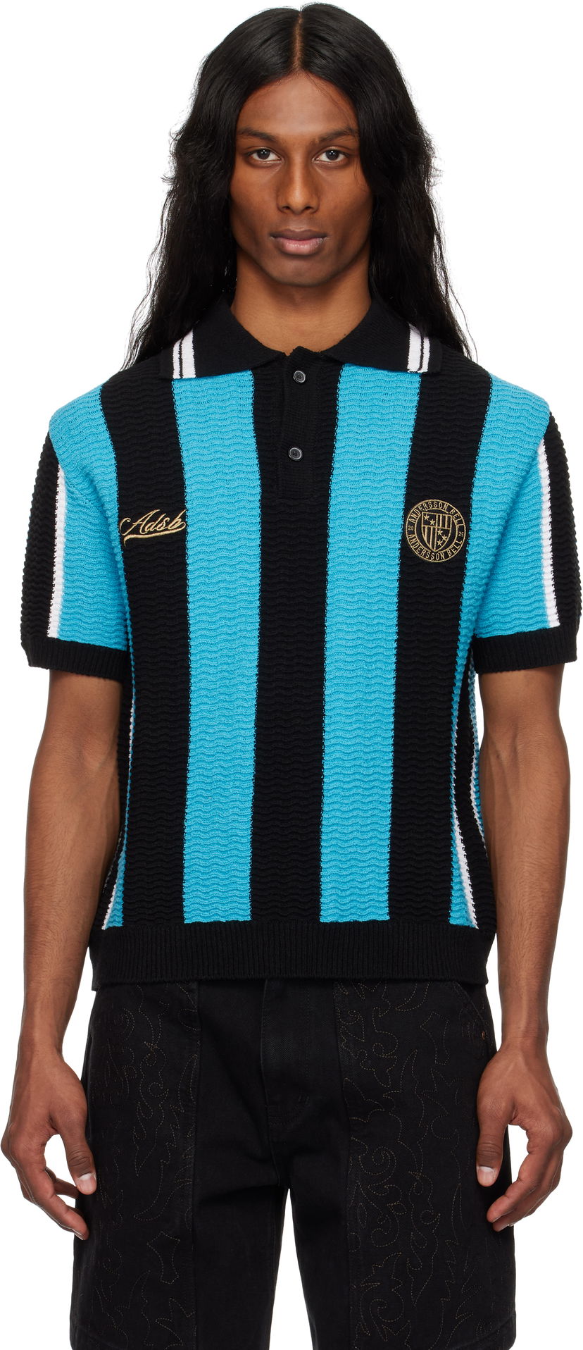 Polo skjorte Andersson Bell Andersson Bell Stripe Soccer Polo Sweater Sort | atb1325m