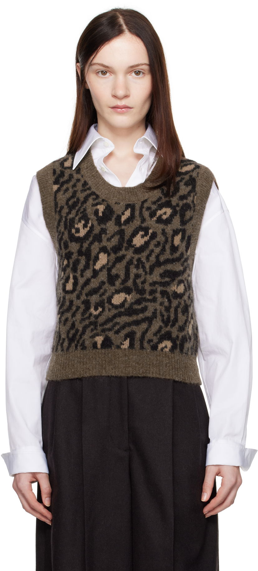 Sweater A.P.C. Léana Knitted Leopard Print Vest Grøn | WPAAO-F22325