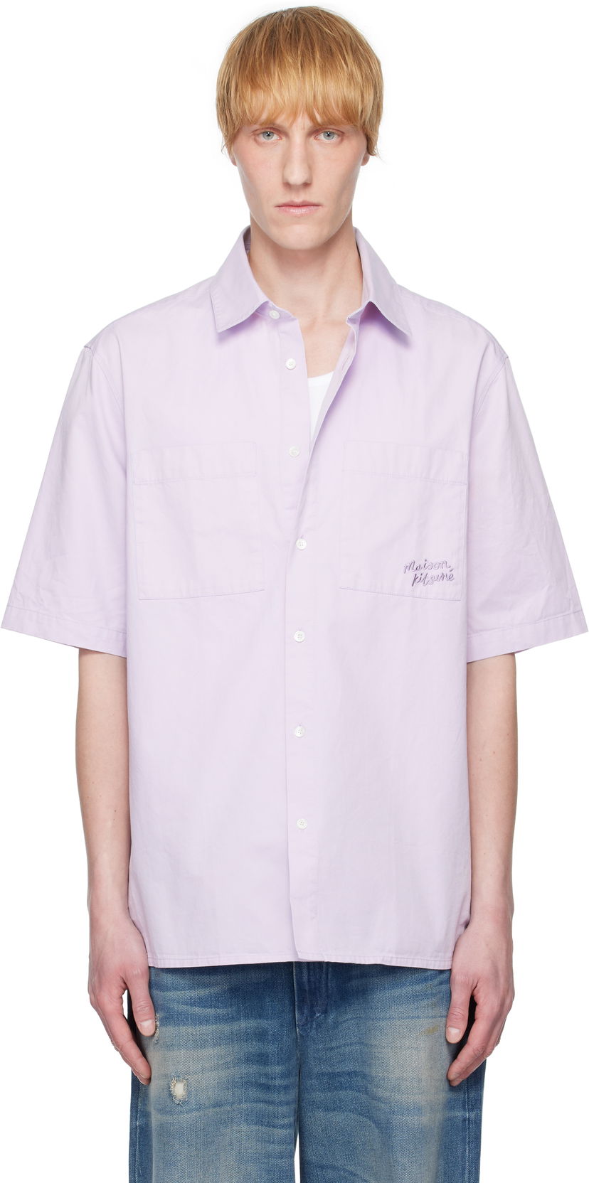Skjorte MAISON KITSUNÉ Maison Kitsuné Relaxed Short Sleeve Shirt Lilla | OM00424WW9031