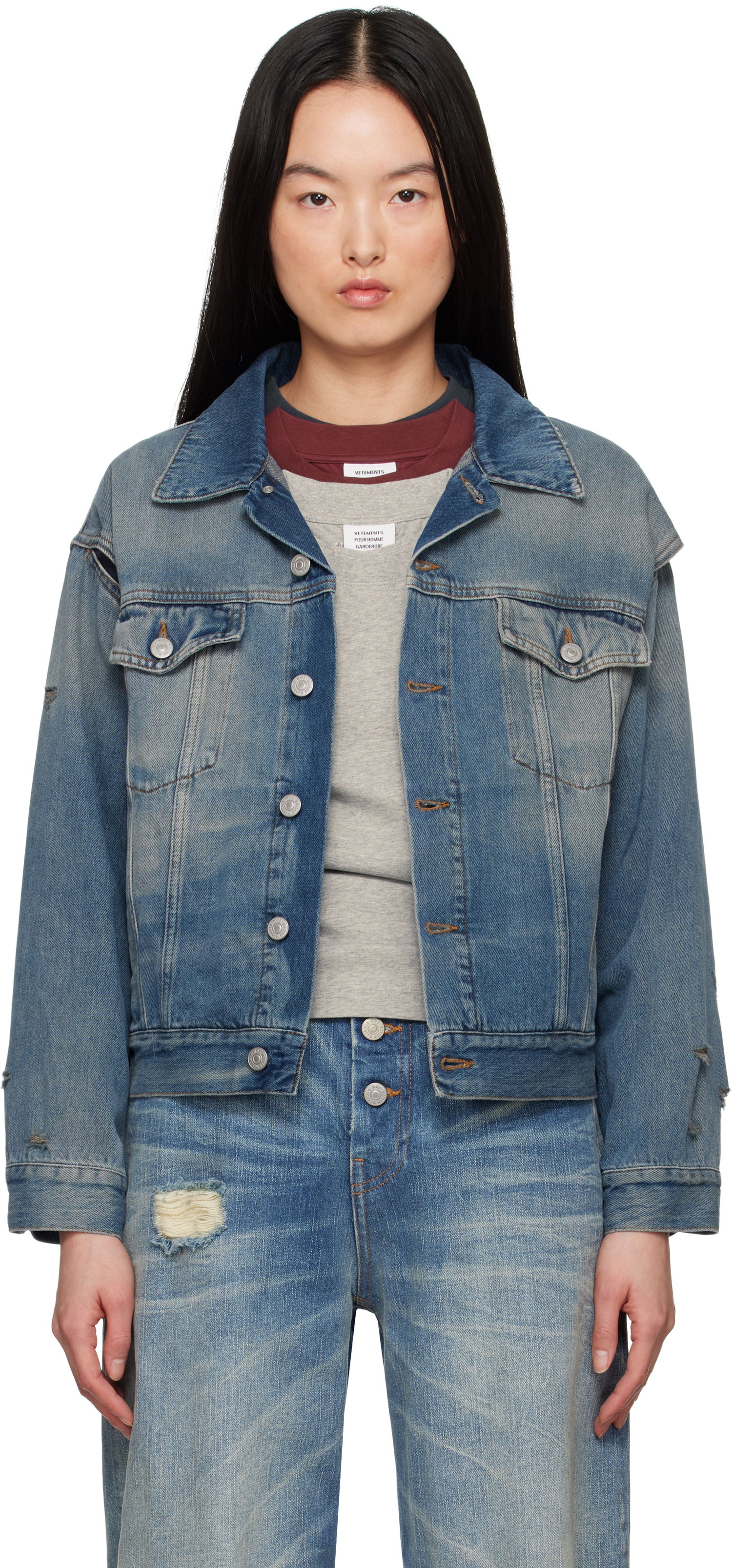 Jakke Maison Margiela MM6 Maison Margiela Faded Denim Jacket Blå | S52AM0319 M30017, 0