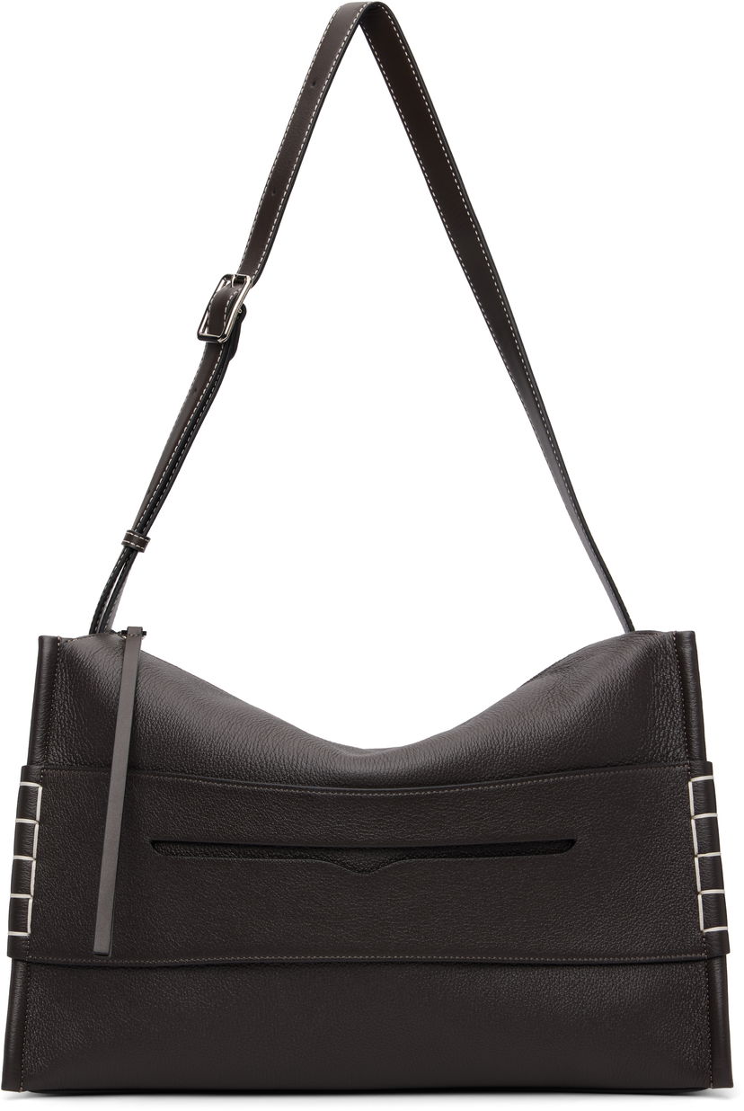 Skuldertaske JW Anderson JW Anderson Pebbled Leather Messenger Loafer Bag with Square Accents Brun | HB0749-LA0377