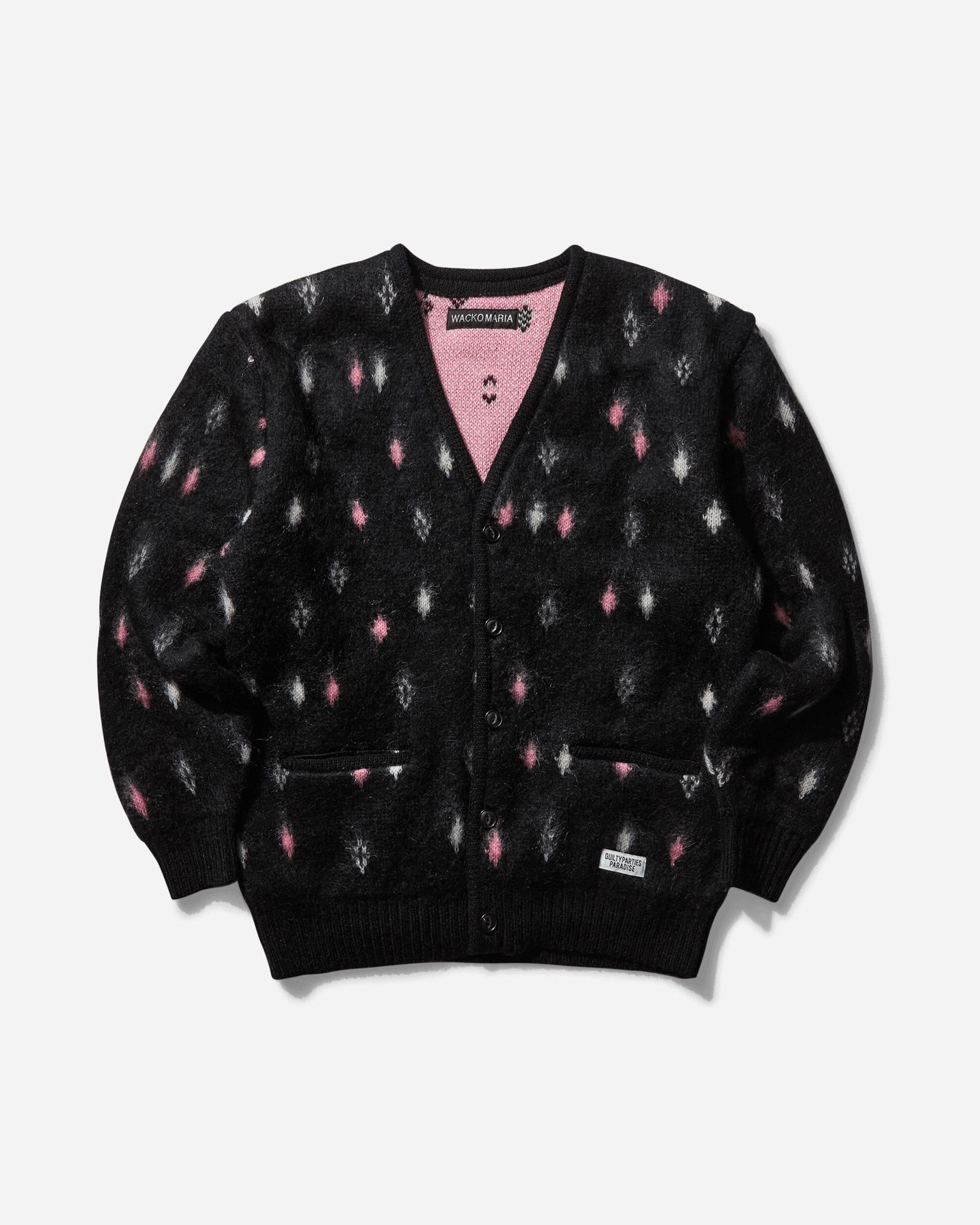 Sweater WACKO MARIA Diamond Pattern Heavy Mohair Cardigan Sort | 24FW-WMK-KN20 BLACK, 1