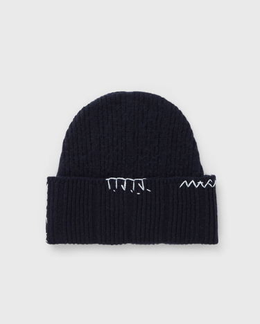 Beanie Marni Ribbed Knit Beanie with Contrast Stitching Mørkeblå | CLZC0170Q0-00B90, 1