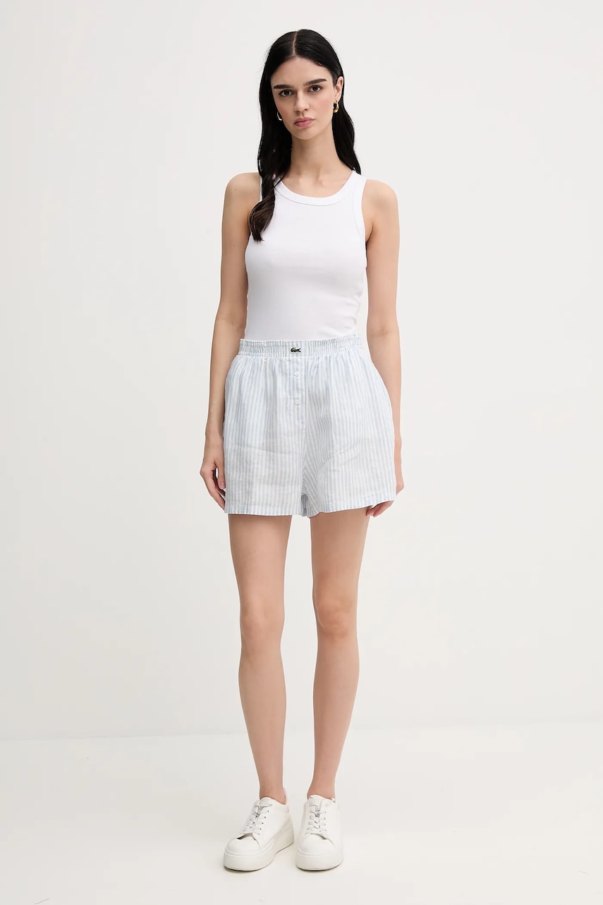 Shorts Lacoste Lacoste High Waist Linen Shorts Blå | FF0226, 1