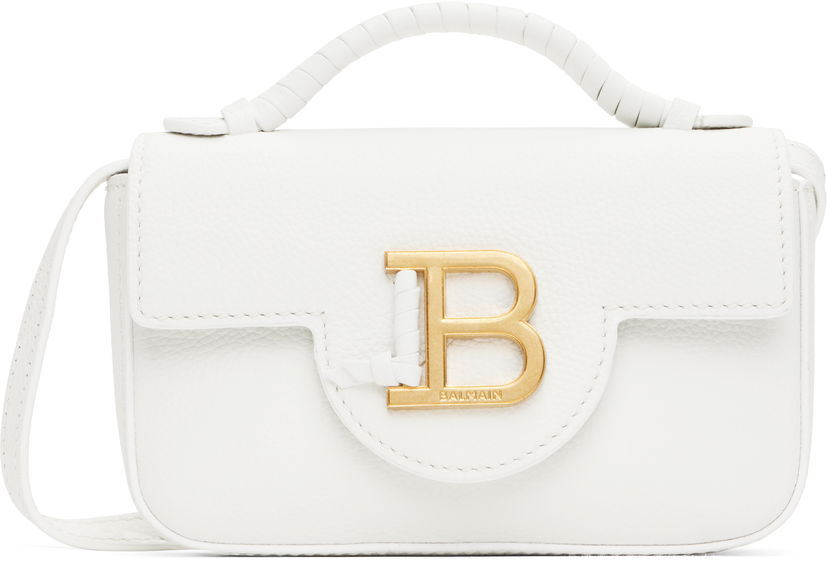 Håndtaske Balmain Balmain B-Buzz 17 Grained Leather Crossbody Bag Hvid | EN1DG811LPOS
