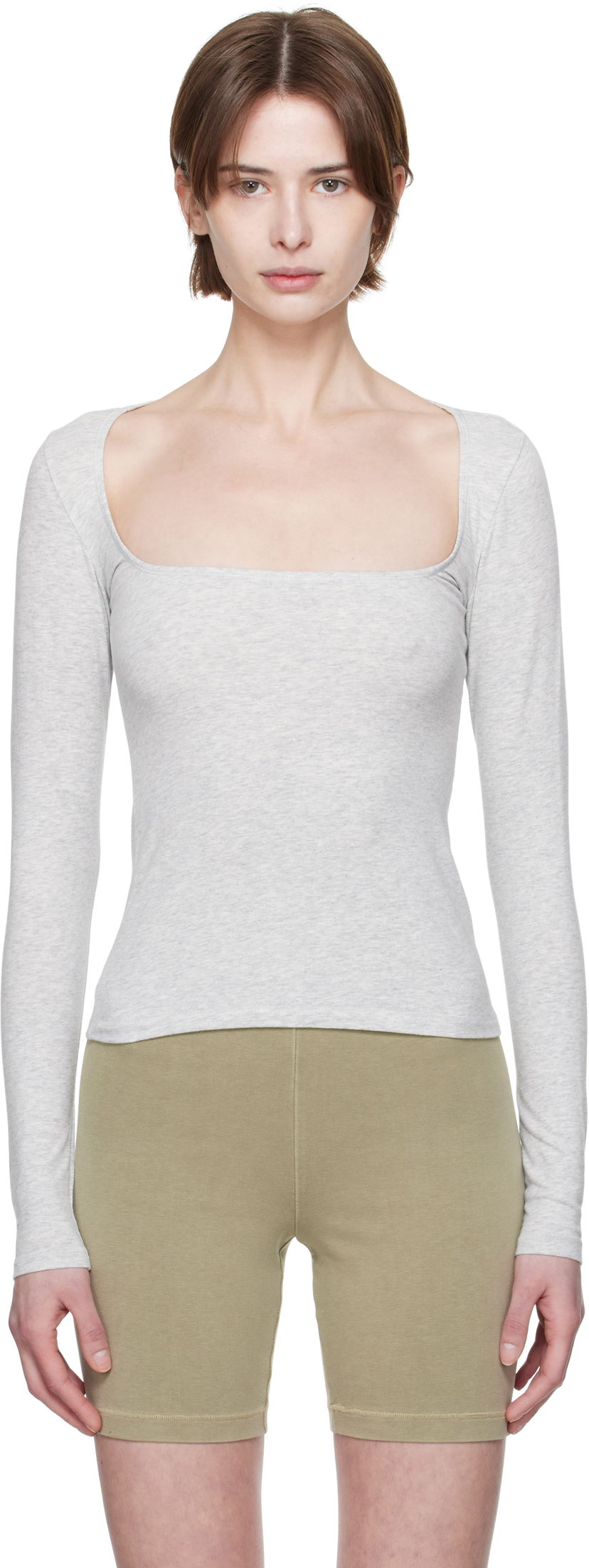 Tanktop SKIMS SKIMS Cotton Jersey Scoop Neck Long Sleeve T-Shirt Grå | LS-LST-7908W