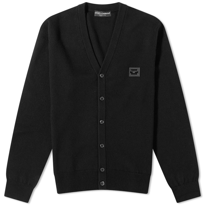 Sweater Dolce & Gabbana Plate Knitted Cardigan Black Sort | GXO37TJEMQ4-N0000