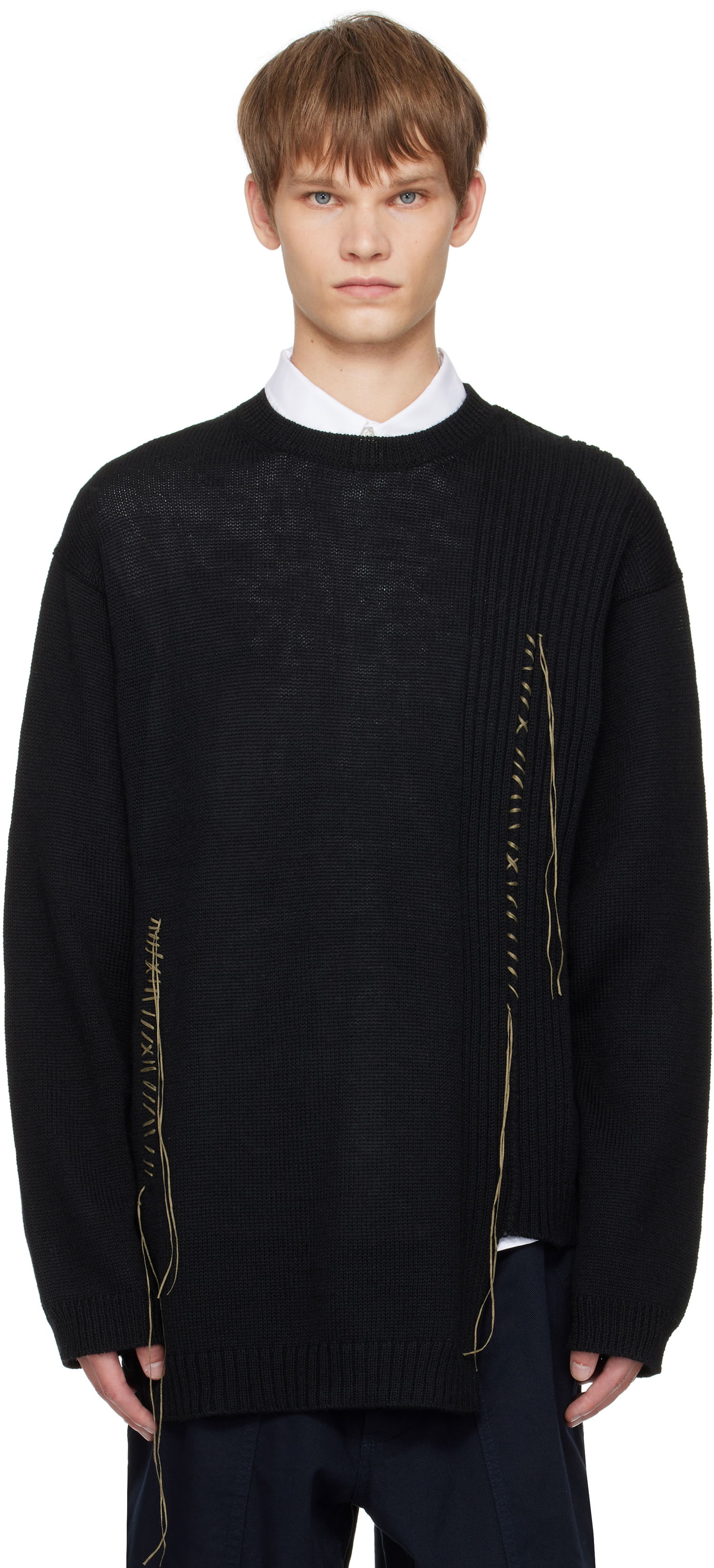 Sweater Yohji Yamamoto YOHJI YAMAMOTO Round Neck Stitch Detail Sweater Sort | HL-K25-196, 0