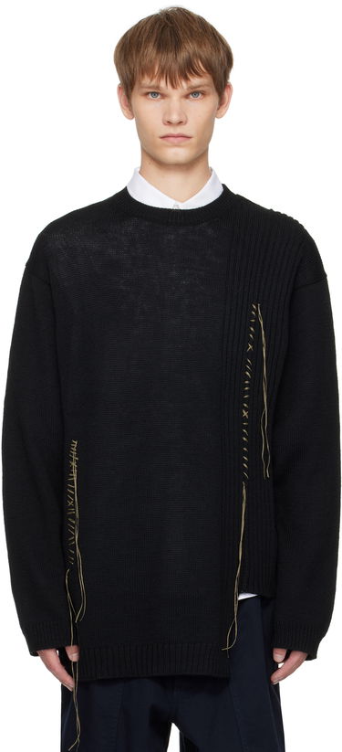 Sweater Yohji Yamamoto YOHJI YAMAMOTO Round Neck Stitch Detail Sweater Sort | HL-K25-196, 0