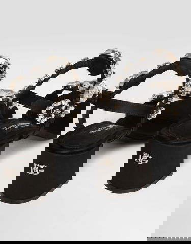 Sneakers og sko Dolce & Gabbana Satin Sandals With Gemstone Embellishment Sort | CR1801A9T438S488, 3