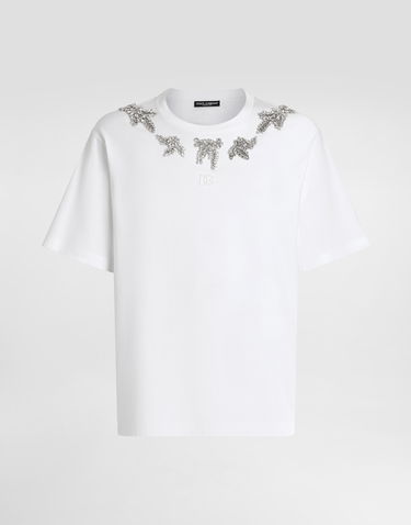 T-shirt Dolce & Gabbana Dolce & Gabbana Cotton T-Shirt with Crystal Embellishment Hvid | G8PN9ZG7PGSW0800, 0