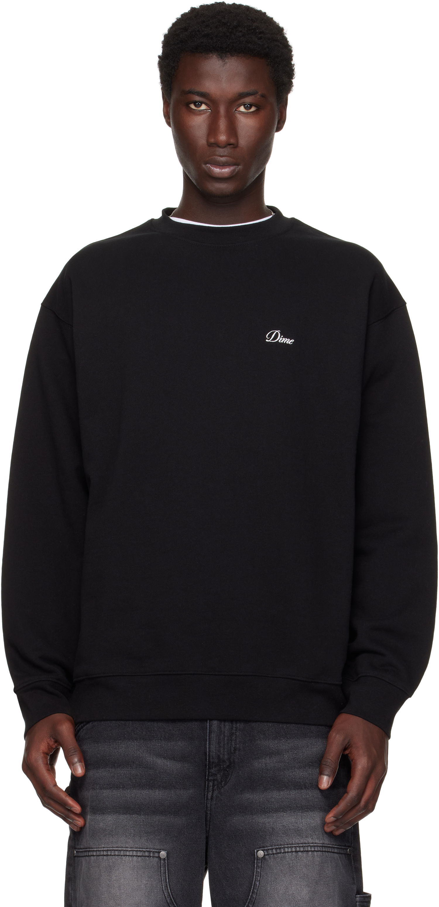 Sweatshirt Dime Dime Cursive Small Logo Crewneck Sweatshirt Sort | DIMESU2538BLK, 0