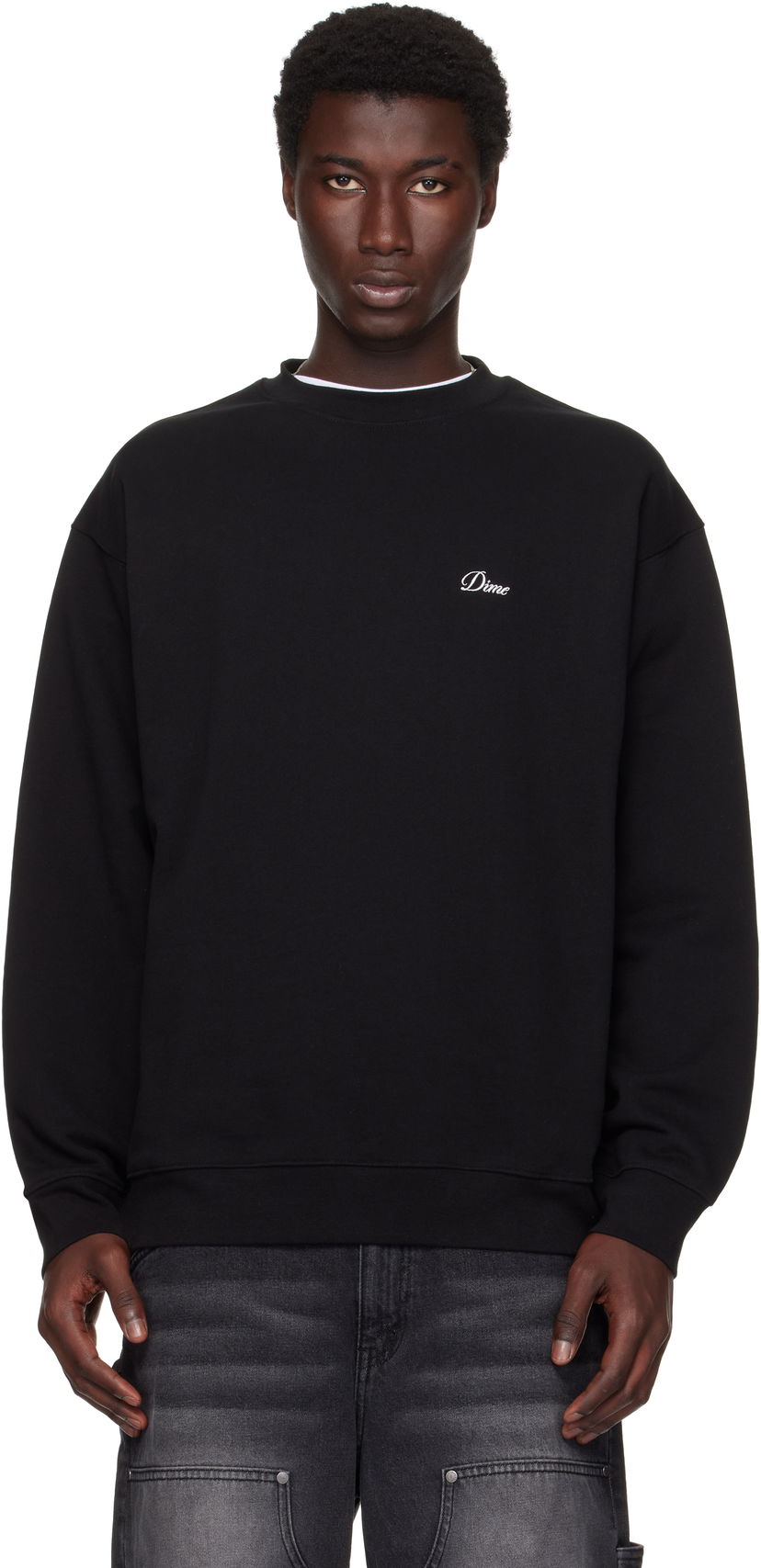 Sweatshirt Dime Dime Cursive Small Logo Crewneck Sweatshirt Sort | DIMESU2538BLK