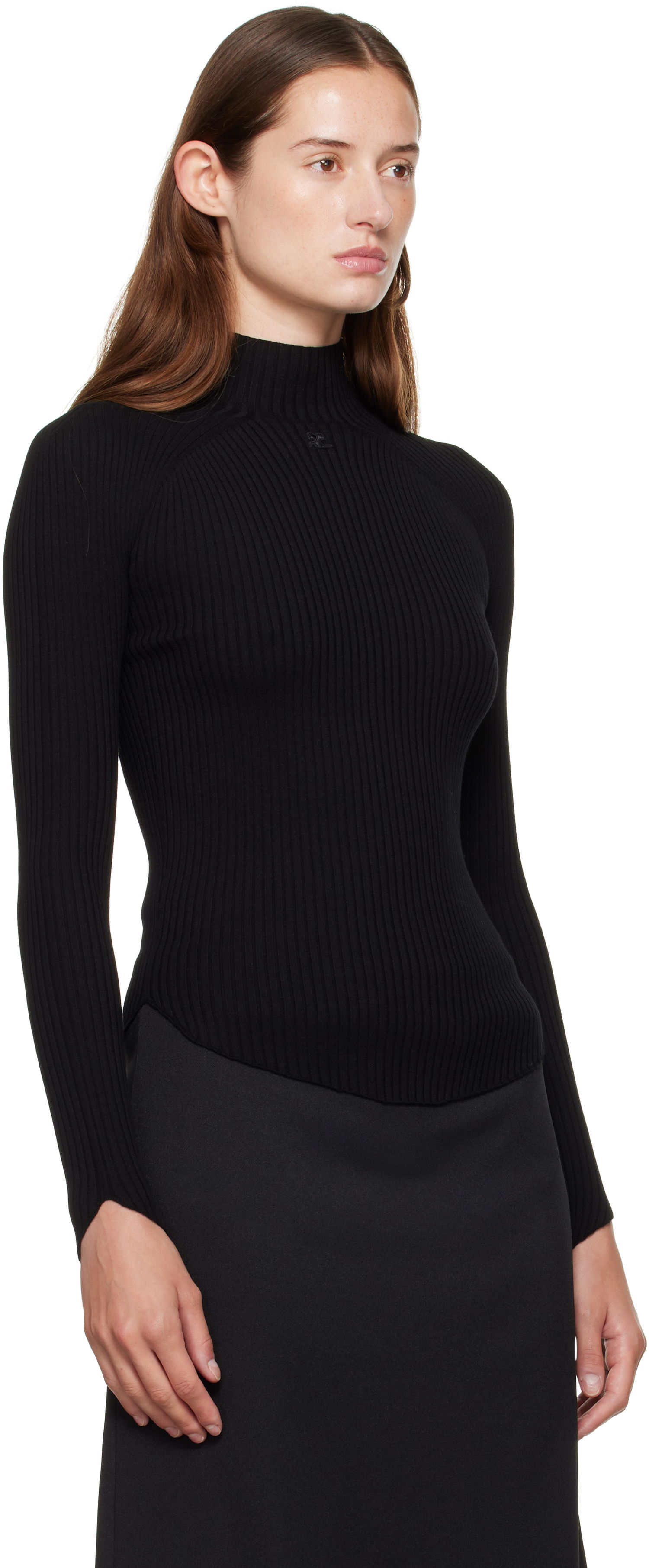 Sweater Courrèges Courrèges Ribbed Mock Neck Sweater Sort | 325MPU251FI0001, 1