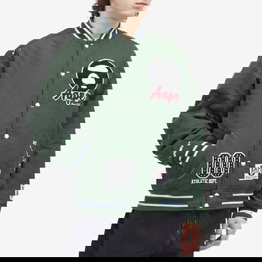 Bomberjakke AAPE by A Bathing Ape AAPE Ice Hockey Varsity Jacket Grøn | AAPJKM7676XXNGRD, 2