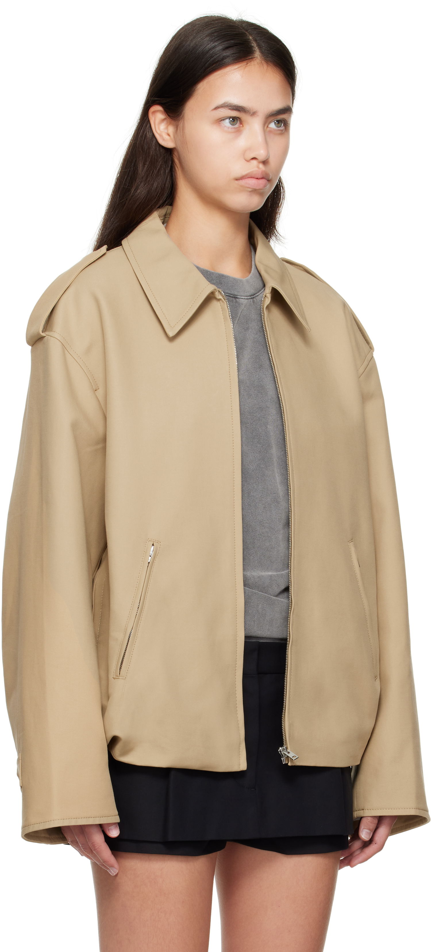 Jakke Acne Studios Acne Studios Cotton Satin Jacket Beige | A90655-, 1