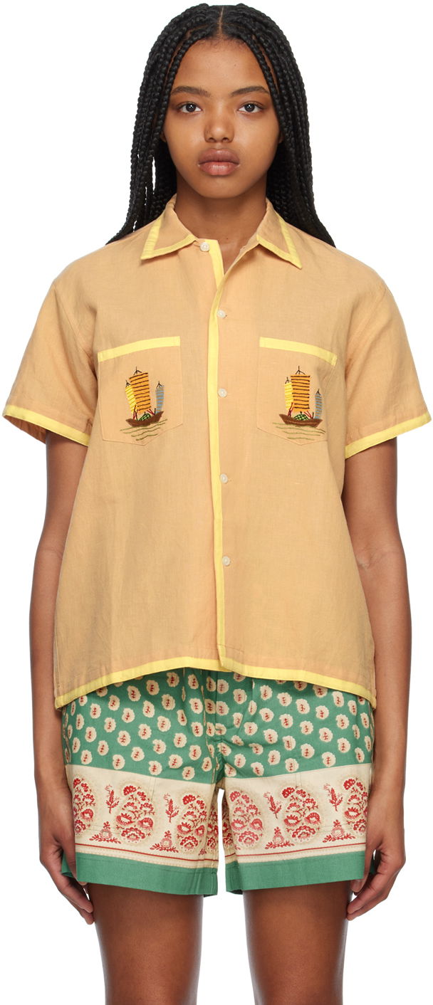 Skjorte Bode Bode Ship Embroidered Shirt Beige | MRS23SH066