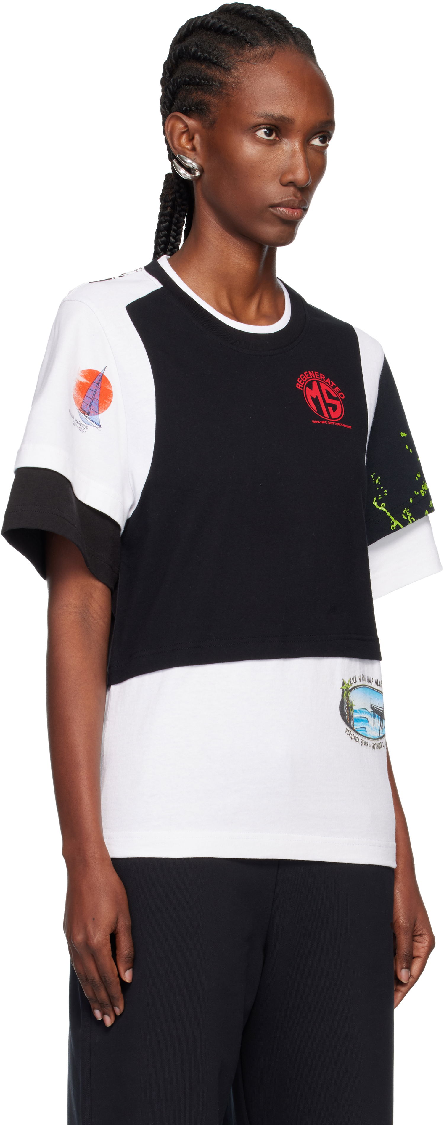 T-shirt Marine Serre Regenerated Graphic Jersey Layered T-shirt Flerfarvet | MTT096AUJER0003, 1