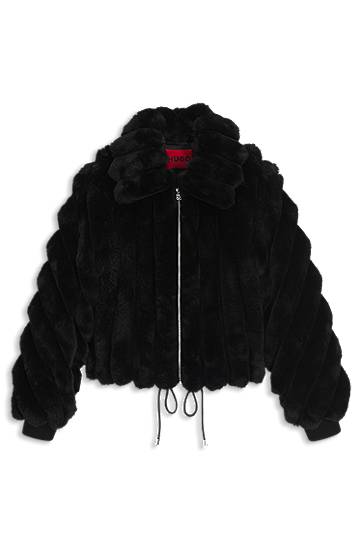 Jakke BOSS Cropped Faux-Fur Jacket with Adjustable Drawstring Hem and Full Zip Sort | 50546815, 0